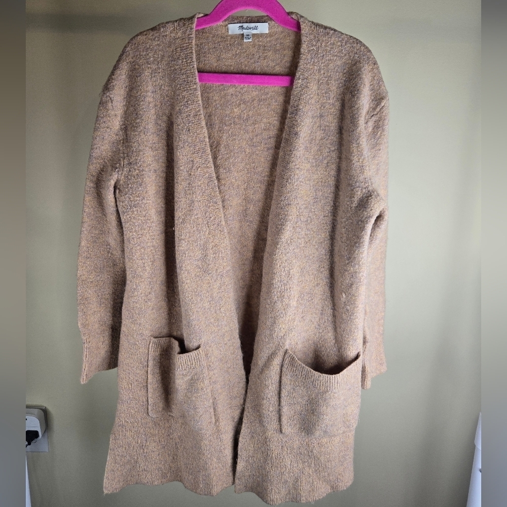 Madewell Cardigan Sweater Womens XS Mauve Wool Blend Oversized Long Slv Marble - Picture 4 of 9